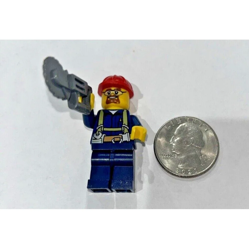 Lego Minifig Construction Worker with Red Helmet and Saw